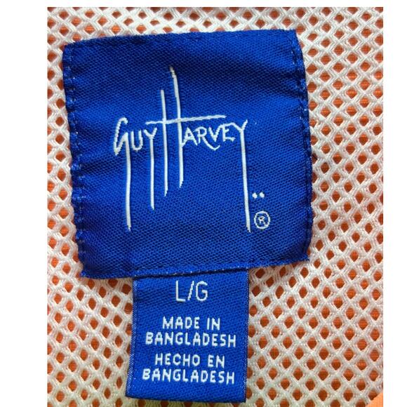 Guy Harvey Mens Size Large Orange Vent Back Button Up Short Sleeve Fishing Shirt - Picture 6 of 7